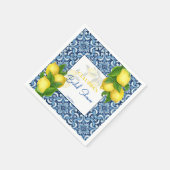 Blaue Fliesen und Zitrone Amalfi Brautparty Serviette (Ecke)
