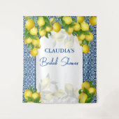 Blaue Fliesen und Zitrone Amalfi Party Hintergrund Wandteppich (Vorderseite)