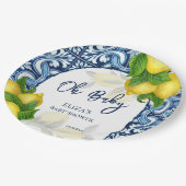 Blaue Fliesen und Zitrone Amalfi Positano Babydusc Pappteller (Schrägansicht)