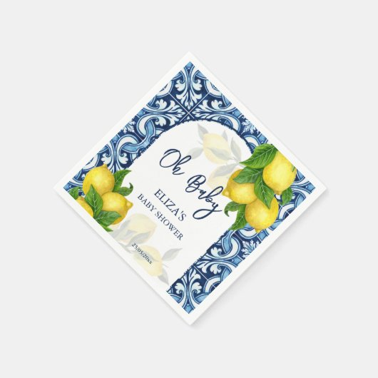 Blaue Fliesen und Zitrone Amalfi Positano Babydusc Serviette (Ecke)