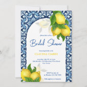 Blaue Fliesen und Zitrone Amalfi Positano Brautpar Einladung (Vorderseite)