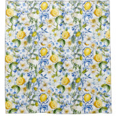 Blaue Fliesen und Zitronen Duschvorhang (Vorderseite)