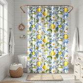 Blaue Fliesen und Zitronen Duschvorhang