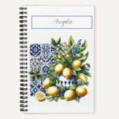 Blaue Fliesen und Zitronen | Ihr Name Notizblock (Vorderseite)