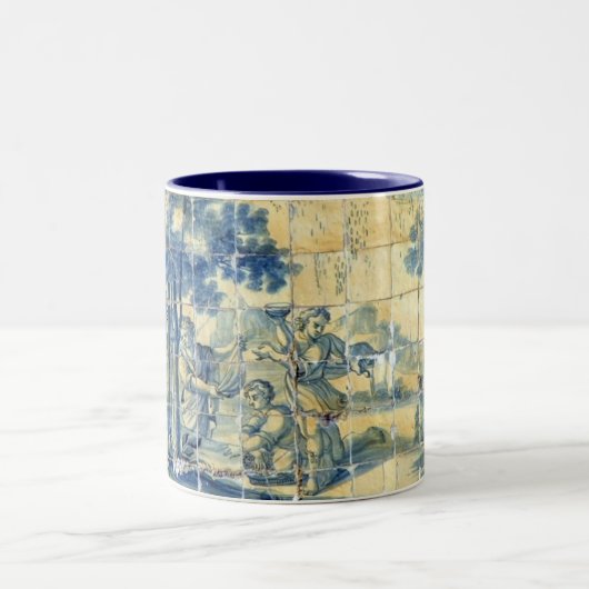 Blaue Fliesen (volles Bild) Zweifarbige Tasse (Mittel)