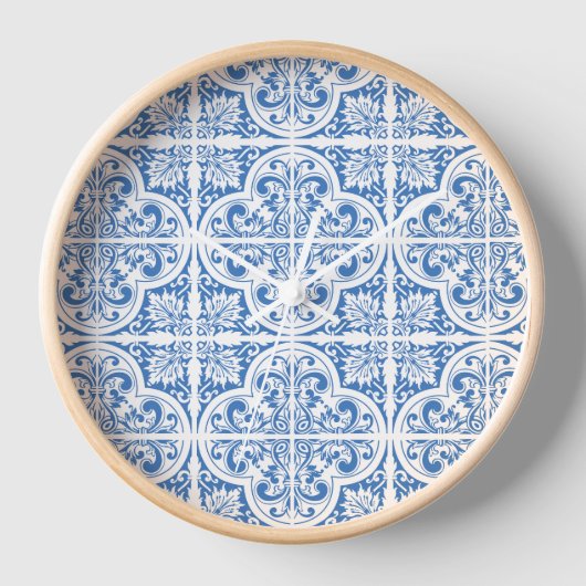 Blaue Fliesen-Wandleuchte | Zeitlose Eleganz" Uhr (Vorderseite)