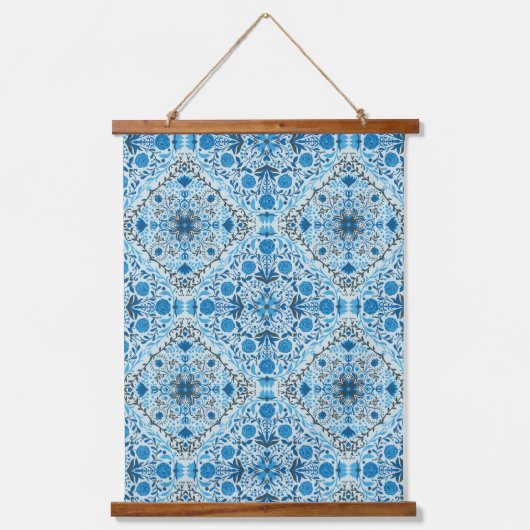 Blaue Fliesen Wandteppich Mit Holzrahmen (Vorderseite)