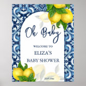 Blaue Fliesen Zitrone Amalfi Baby Dusche Empfang Poster (Vorne)