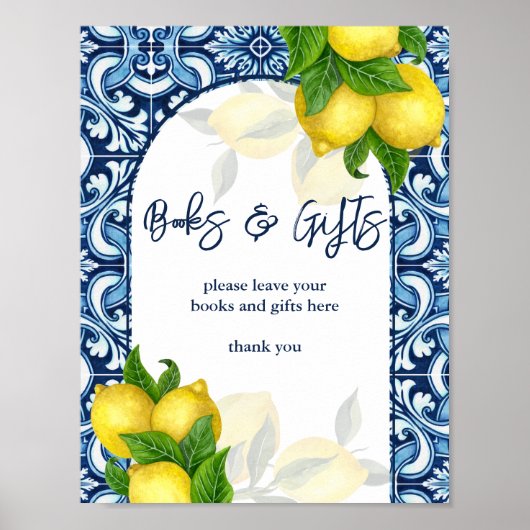 Blaue Fliesen Zitrone Amalfi Baby Duschgeschenke Z Poster (Vorne)