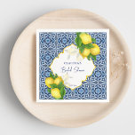Blaue Fliesen Zitrone Amalfi Brautparty Party Brau Serviette<br><div class="desc">Blaue Fliesen Zitrone Amalfi Positano mediterranes Brautparty Party individuelle Servietten.</div>