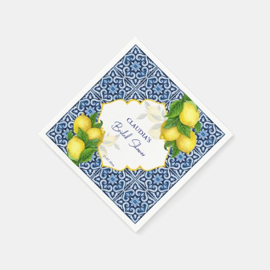 Blaue Fliesen Zitrone Amalfi Brautparty Party Brau Serviette (Ecke)