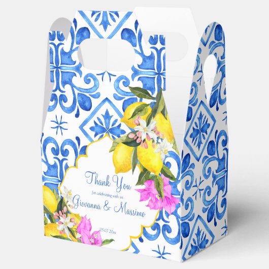 Blaue Fliesen Zitrone Bougainvillea Brauchtum Gesc Geschenkschachtel (Geöffnet)