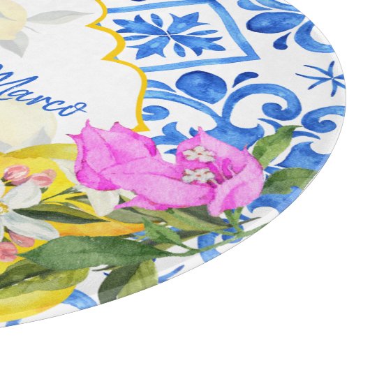 Blaue Fliesen Zitrone Bougainvillea Brauchtum Gesc Schneidebrett (Ecke)
