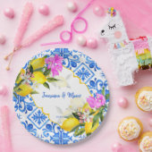 Blaue Fliesen Zitrone Bougainvillea Brauerei Pappteller (Party)