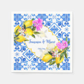 Blaue Fliesen Zitrone Bougainvillea Brauerei Serviette (Vorderseite)