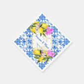 Blaue Fliesen Zitrone Bougainvillea Brauerei Serviette (Ecke)