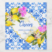 Blaue Fliesen Zitrone Bougainvillea Brauerei Weinetikett (Einzelnes Label)