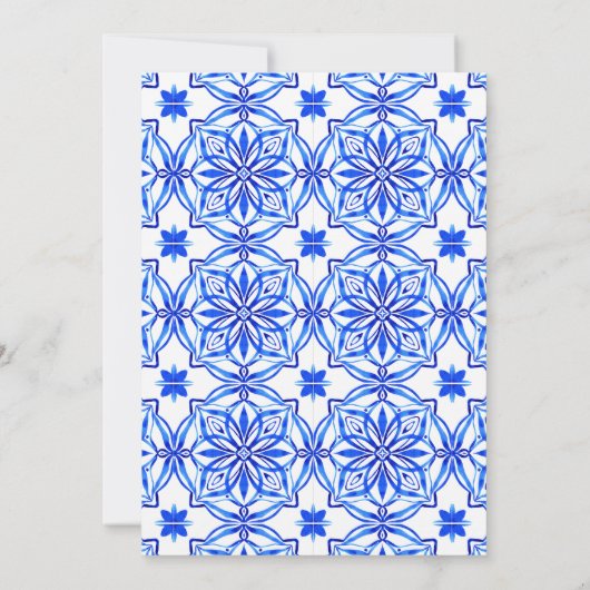 Blaue Fliesen Zitronen Bougainvillea oh Babydusche Einladung (Rückseite)