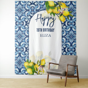 Blaue Fliesen Zitronen Italien Amalfi Alles Gute z Wandteppich