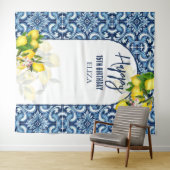 Blaue Fliesen Zitronen Italienisch Amalfi Glücklic Wandteppich (Beispiel (Horizontal))