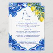 Blaue Fliesen Zitronen Vintag italienische Speisek Einladung (Vorne/Hinten)