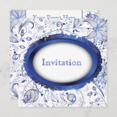 Blaue Flieseneinladung Einladung (Vorne/Hinten)