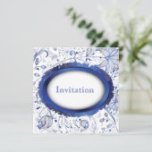 Blaue Flieseneinladung Einladung (Stehend Vorderseite)