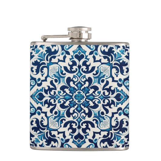 Blaue Fliesenflasche Flachmann (Vorderseite)