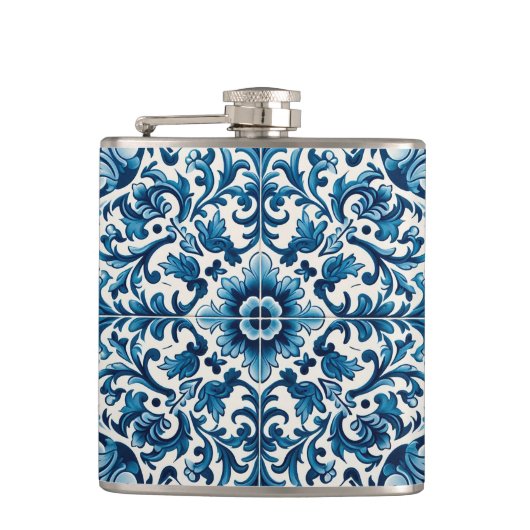 Blaue Fliesenflasche Flachmann (Vorderseite)