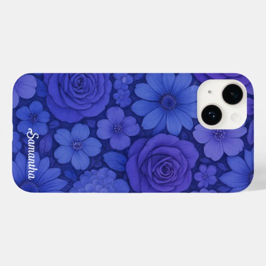 Blaue Flora Elegant Botanisch Case-Mate iPhone Hülle (Rückseite (Horizontal))