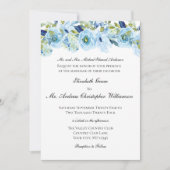 Blaue Flora Elegant Festliche Hochzeit Einladung (Vorderseite)