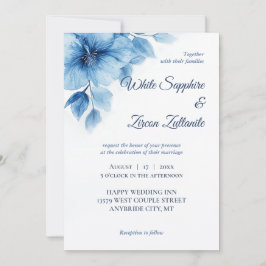 Blaue Flora Elegante Einladung Hochzeit