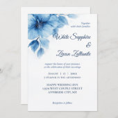 Blaue Flora Elegante Einladung Hochzeit (Vorne/Hinten)