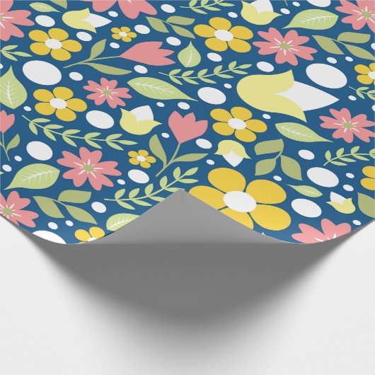 Blaue Flora Folk Art Muster Geschenkpapier (Ecke)