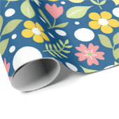 Blaue Flora Folk Art Muster Geschenkpapier (Rolleneckpunkt)