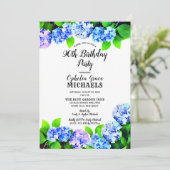 Blaue Flora Geburtstagsparty Einladung (Stehend Vorderseite)