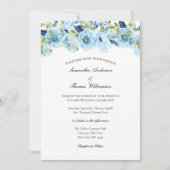 Blaue Flora Grün Elegant Moderne Hochzeit Einladung (Vorderseite)