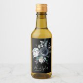 Blaue Flora Hochzeit Mini Weinflasche Etikett (Vorderseite)