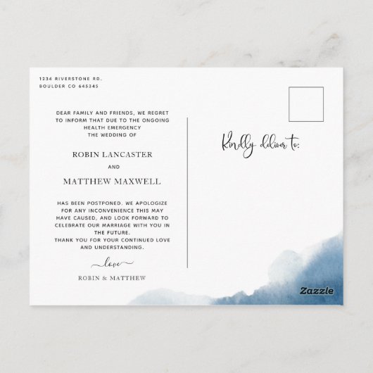 Blaue Flora, Hochzeitsankündigung nach der Hochzei Postkarte (Rückseite)