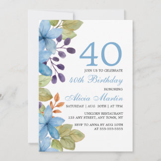 Blaue Flora jeden Alters zum Geburtstag Einladung