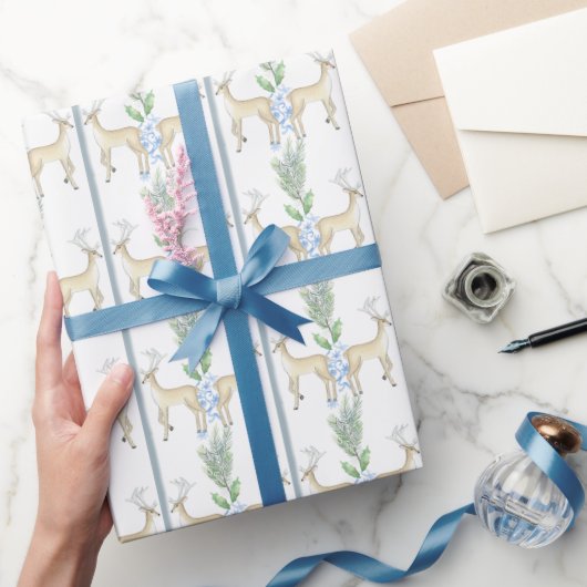 Blaue Flora mit Rentier Geschenkpapier (Schenken)