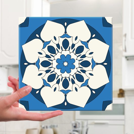 Blaue Flora-Mittelmeerkatze Fliese