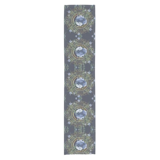 Blaue Flora Moderne Vintag Kurzer Tischläufer (Vorderseite)