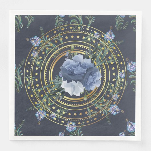 Blaue Flora Moderne Vintag Serviette (Vorderseite)