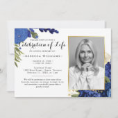 Blaue Flora Modernes Foto Feier des Lebens Einladung (Vorderseite)