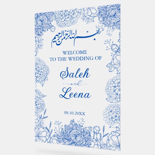 Blaue Flora Muslime - Willkommen Acrylschild (Winkel)