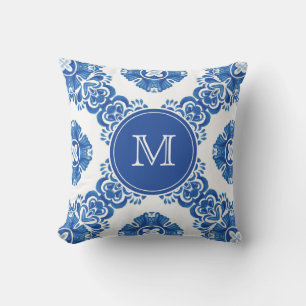 Blaue Flora Pariser Monogramm Kissen