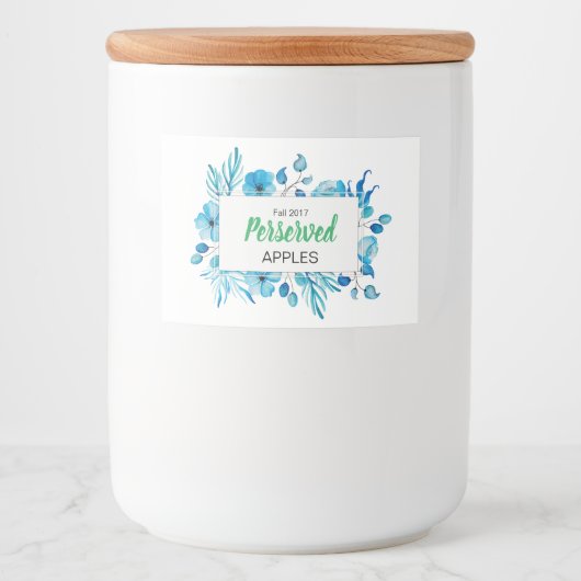 Blaue Flora Perserved Äpfel Lebensmitteletikett (Vorderseite)