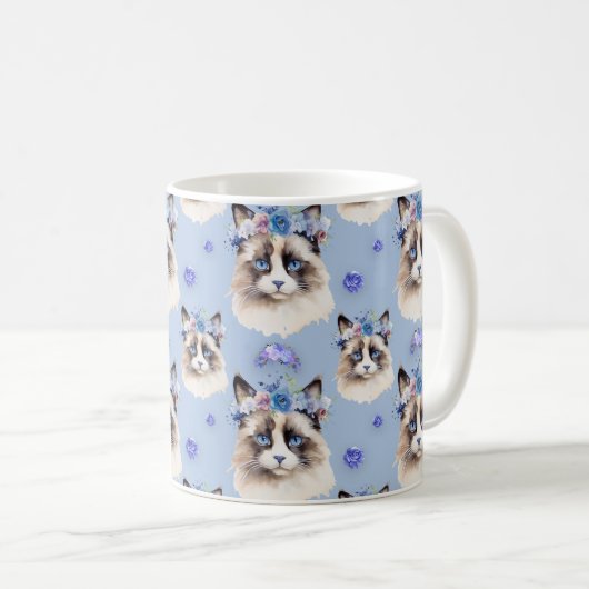 Blaue Flora Persische Katzen Kaffeetasse (VorderseiteRechts)
