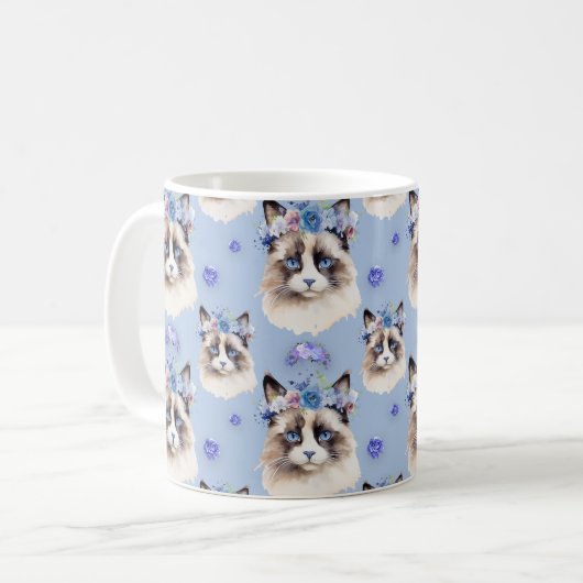 Blaue Flora Persische Katzen Kaffeetasse (Vorderseite Links)